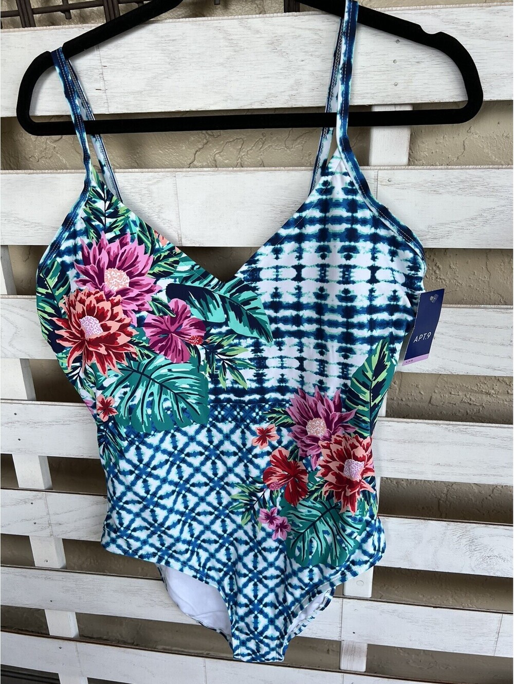 New Apt 9 Blue Pink Floral One Piece Swim Suit Womens XL.